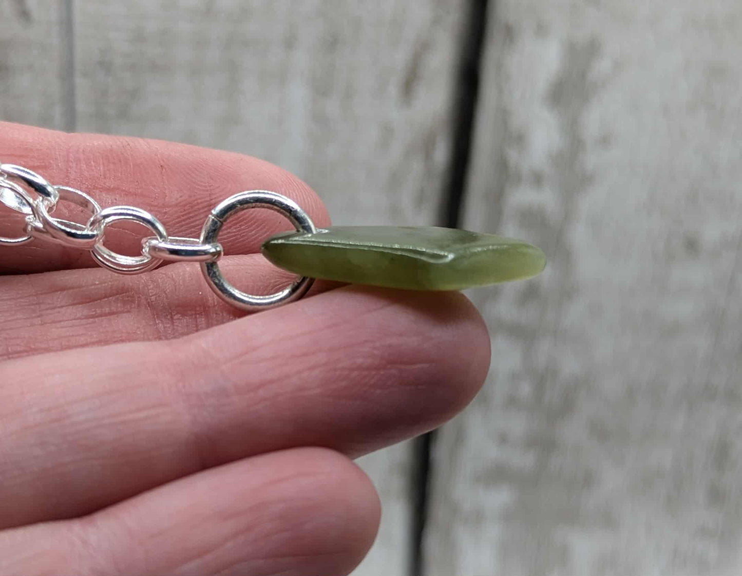 Made to order, New Zealand Pounamu jade tumbled stone on silver belcher chain.