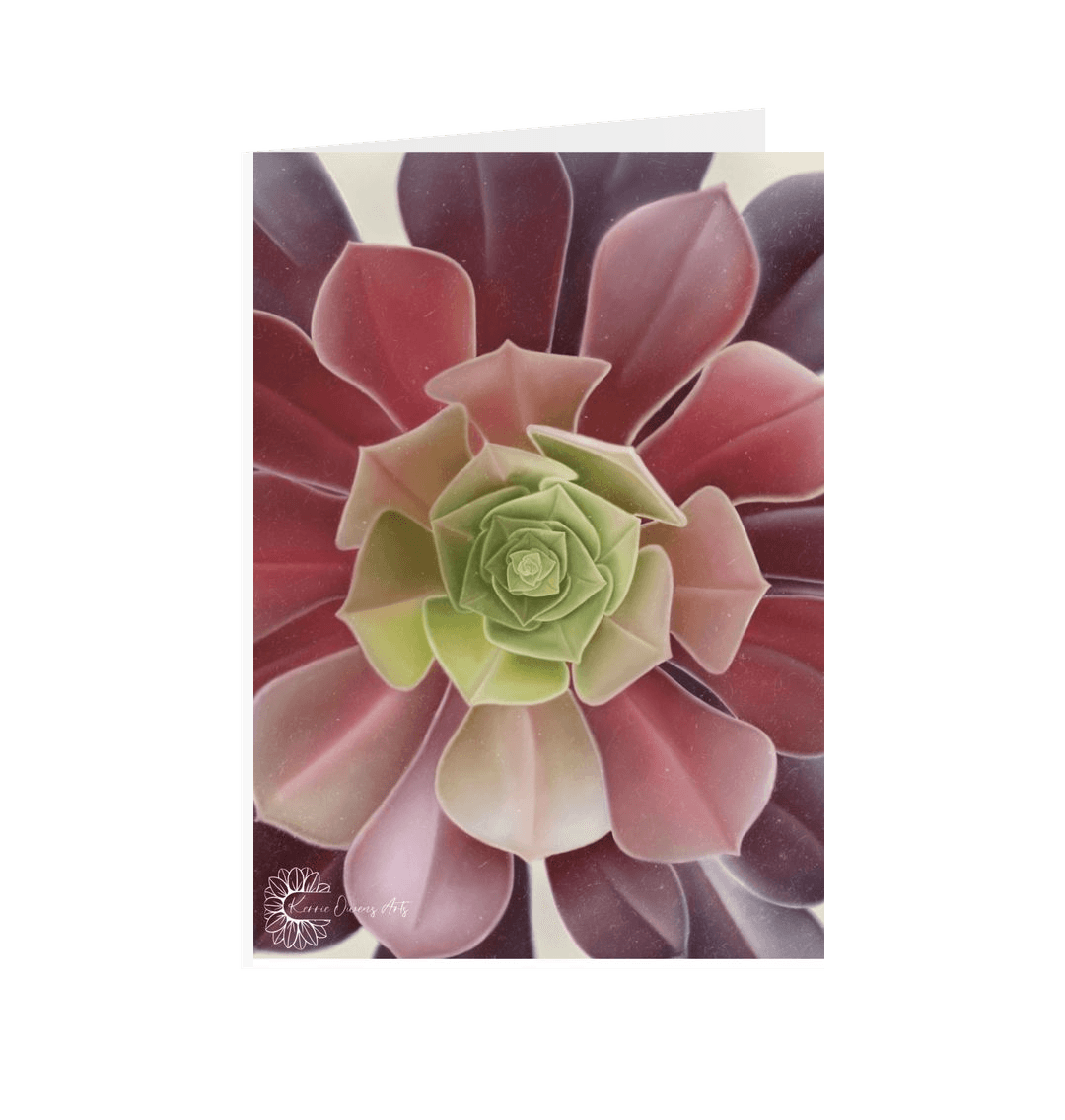 White Green to purple ombr\u00e9 succulent greeting card.