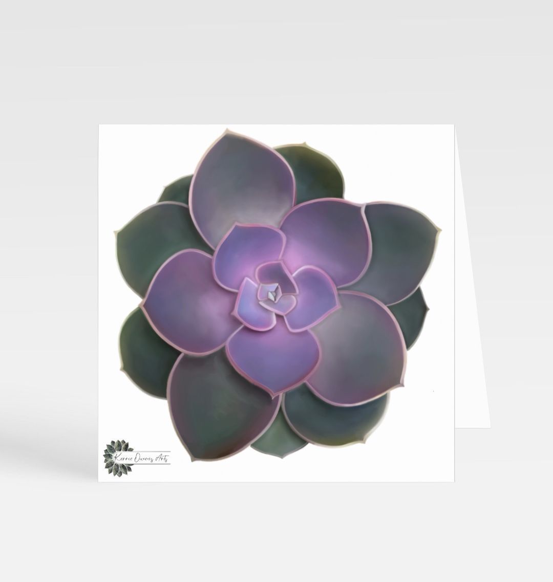 Dark Purple and green succulent plant greetings card.