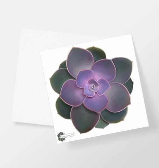 Dark Purple and green succulent plant greetings card.