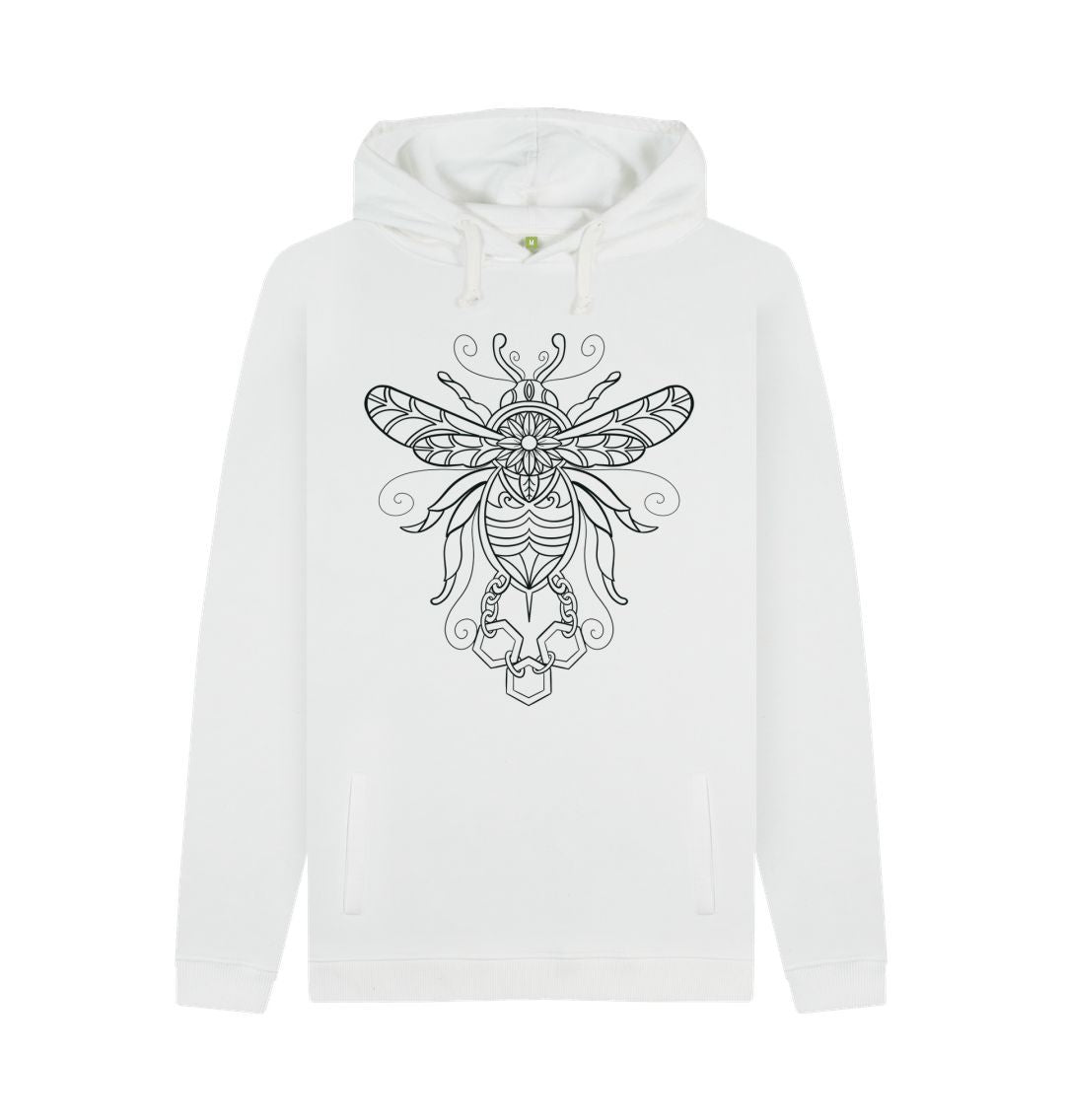 White Unisex black lined gilded bumblebee, hoodie.