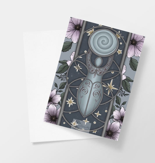 Blue floral goddess greetings card.