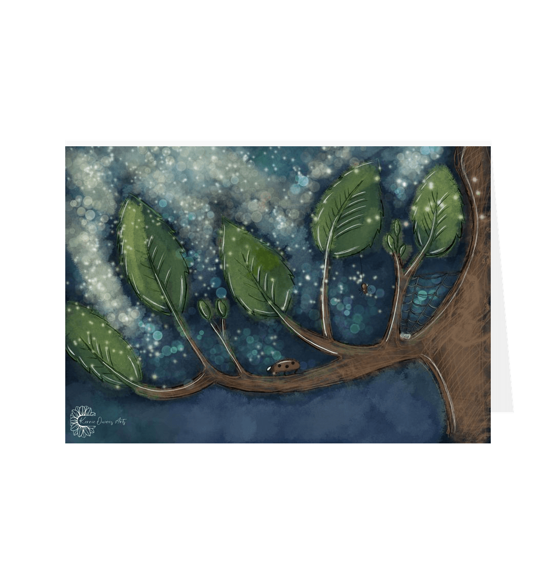 White Nighttime glow landscape greetings card.
