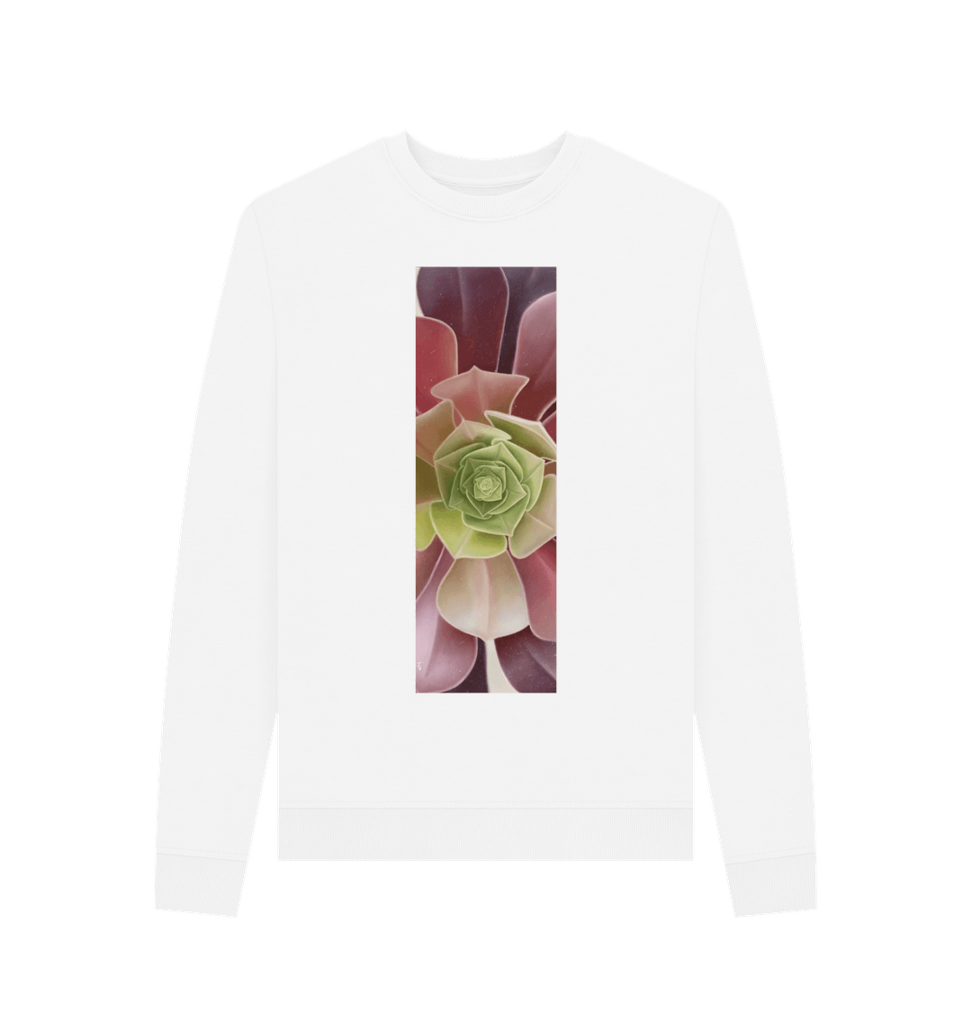 White Woman\u2019s green to purple ombr\u00e9 succulent banner sweater.