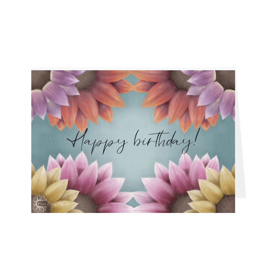 White Floral happy birthday greetings card.