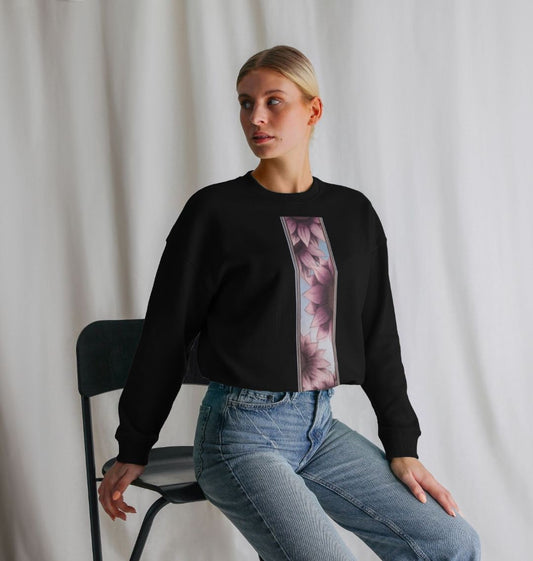 Stripe of pink sunflowers women’s oversized sweatshirt.