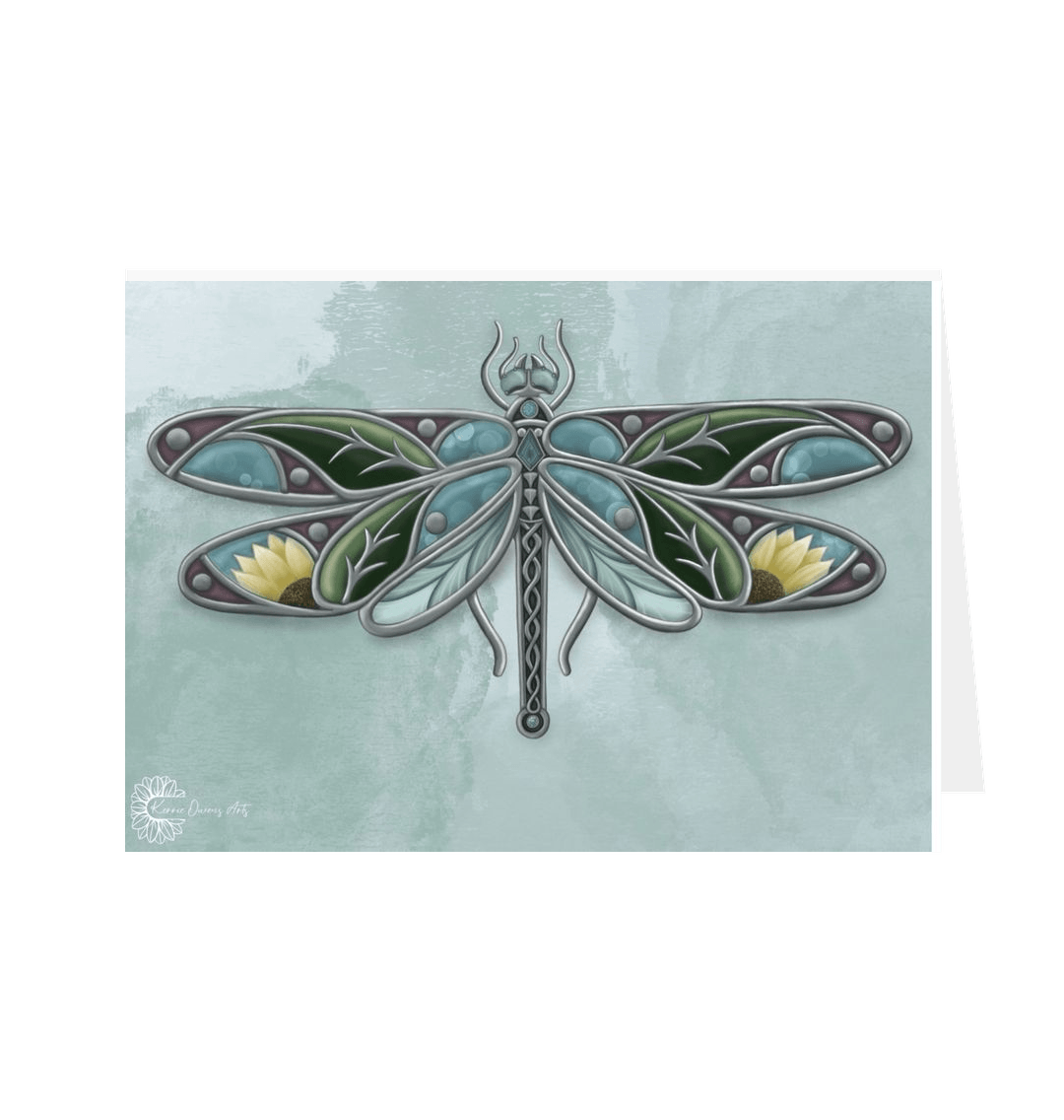 White Stained glass dragonfly 2.0 greetings card.