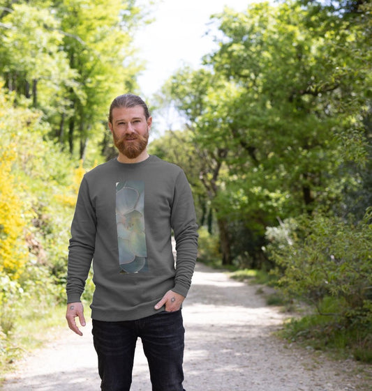Men’s green ombré succulent banner sweater.