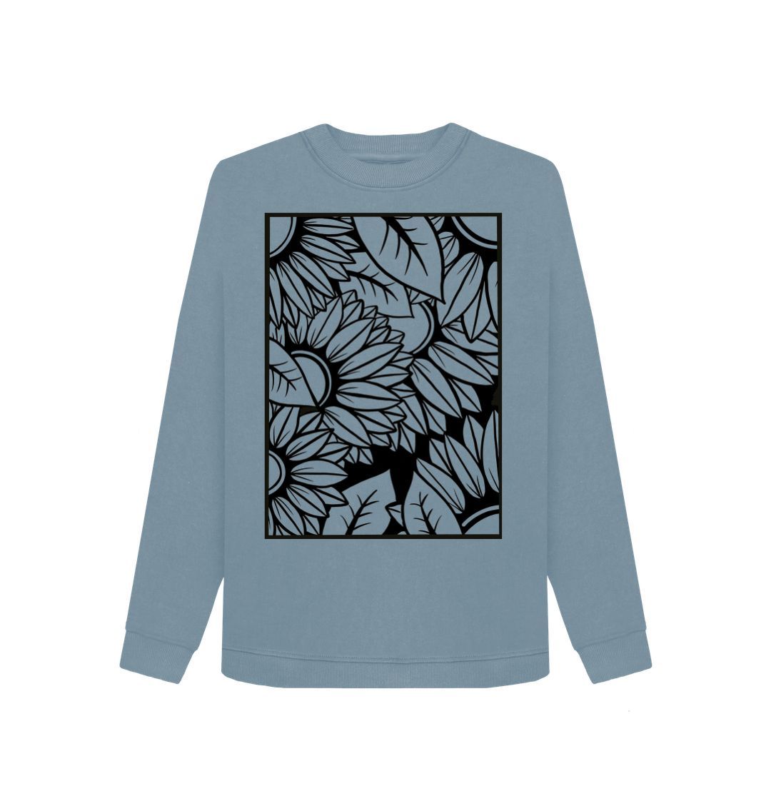 Stone Blue Ladies black lined sunflower sweatshirt.