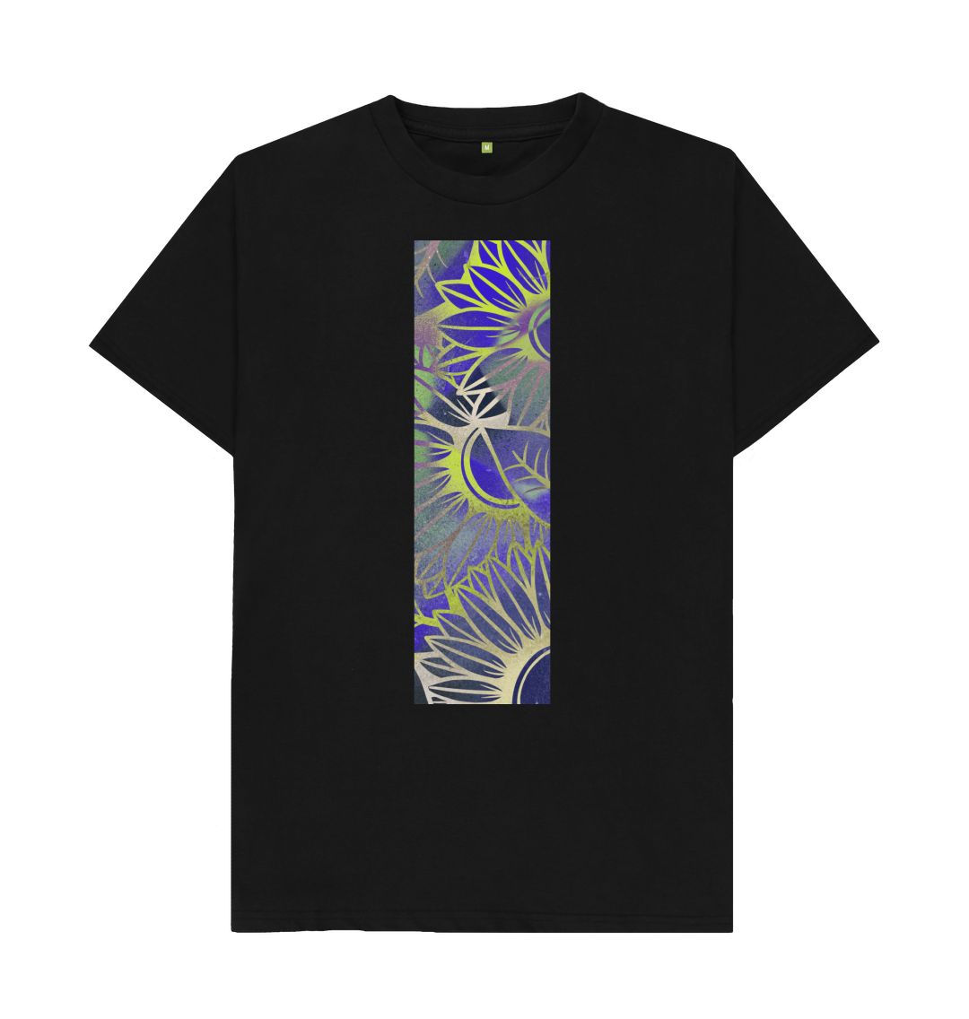 Black Unisex green spectrum sunflowers T-Shirt.