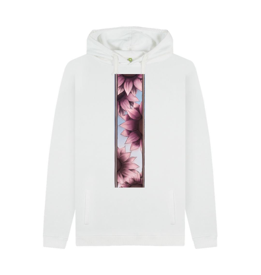 White Unisex stripe of pink flowers hoodie.