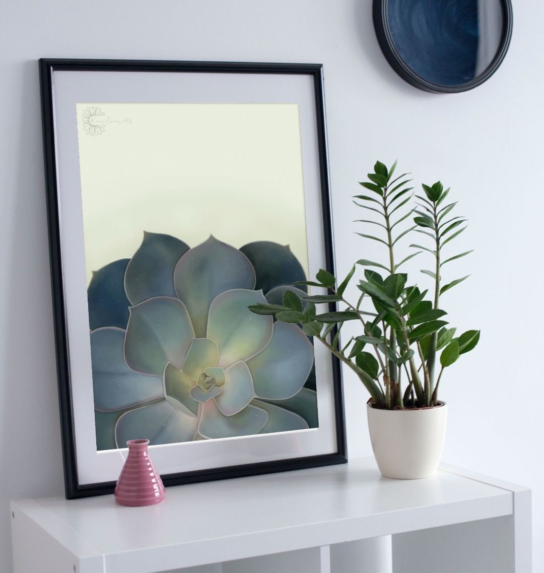 Low line green ombré succulent poster print.