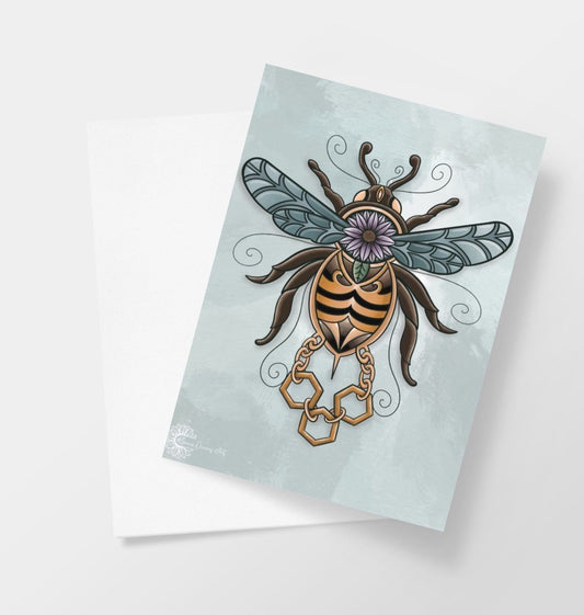 Gilded bumblebee greetings card.