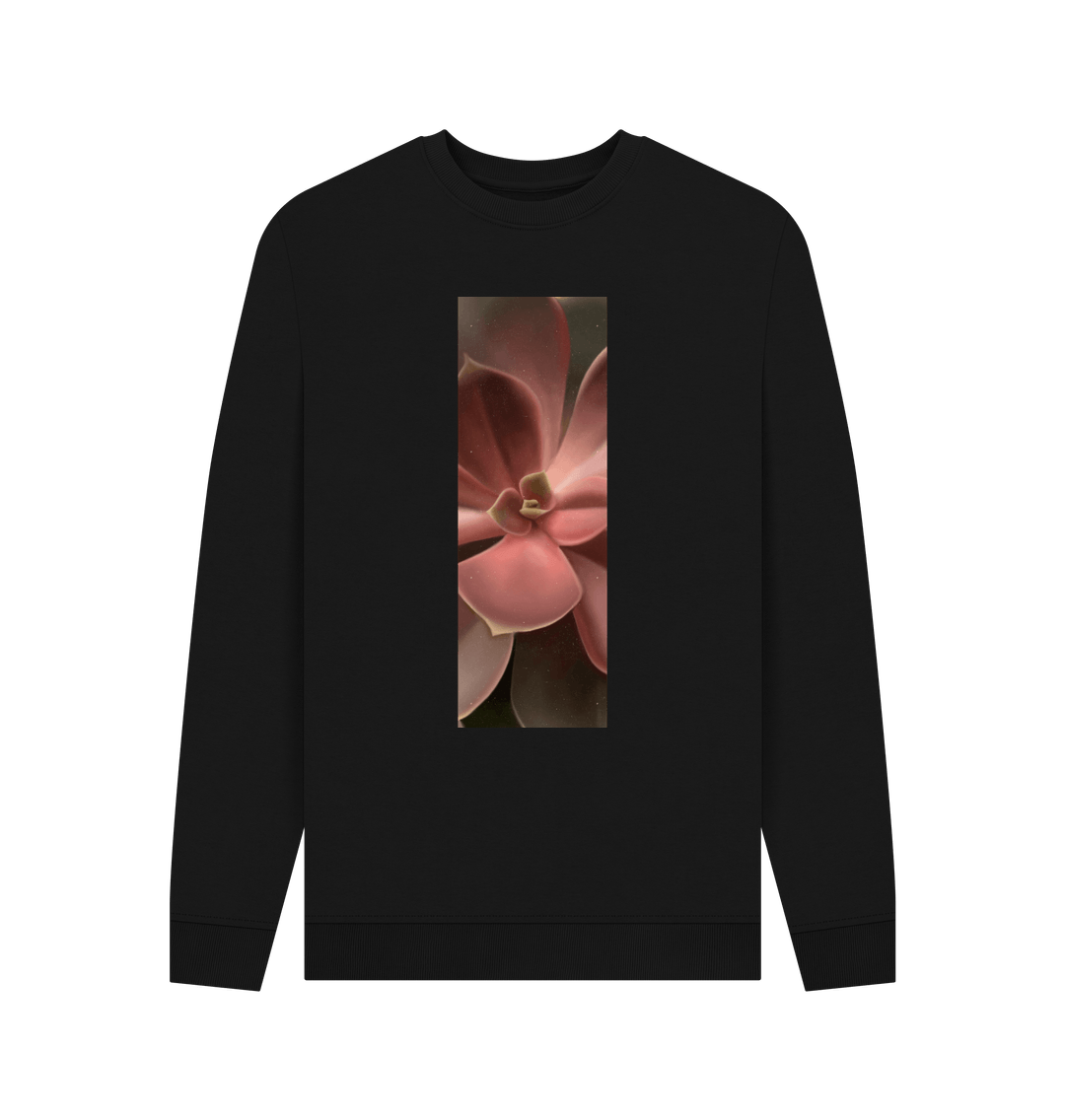 Black Men\u2019s red to green succulent banner sweater.