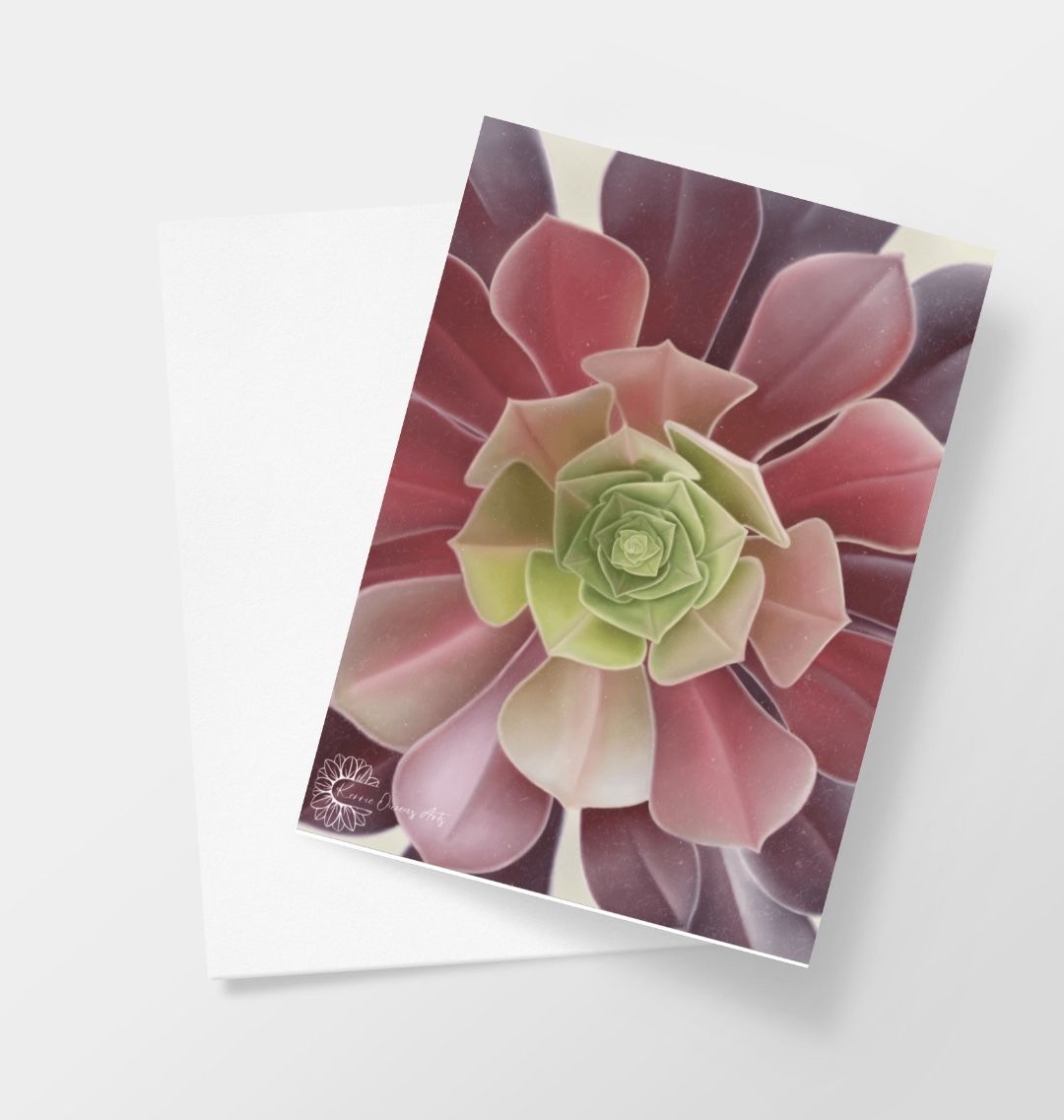 Green to purple ombré succulent greeting card.