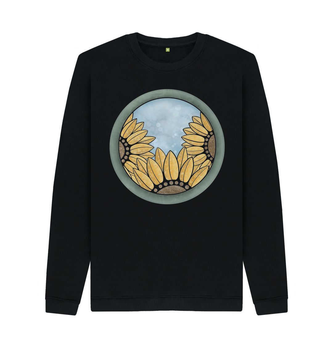 Black Unisex triple sunflower sweatshirt.