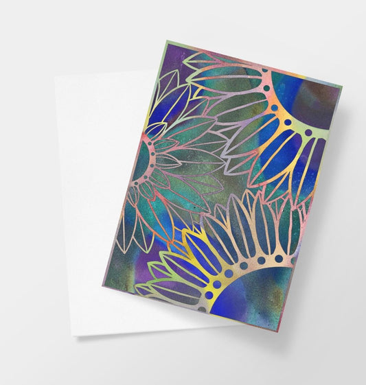 Neon sunflowers greeting cards.