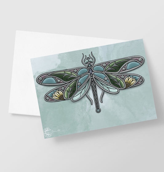 Enamelled dragonfly greetings card.