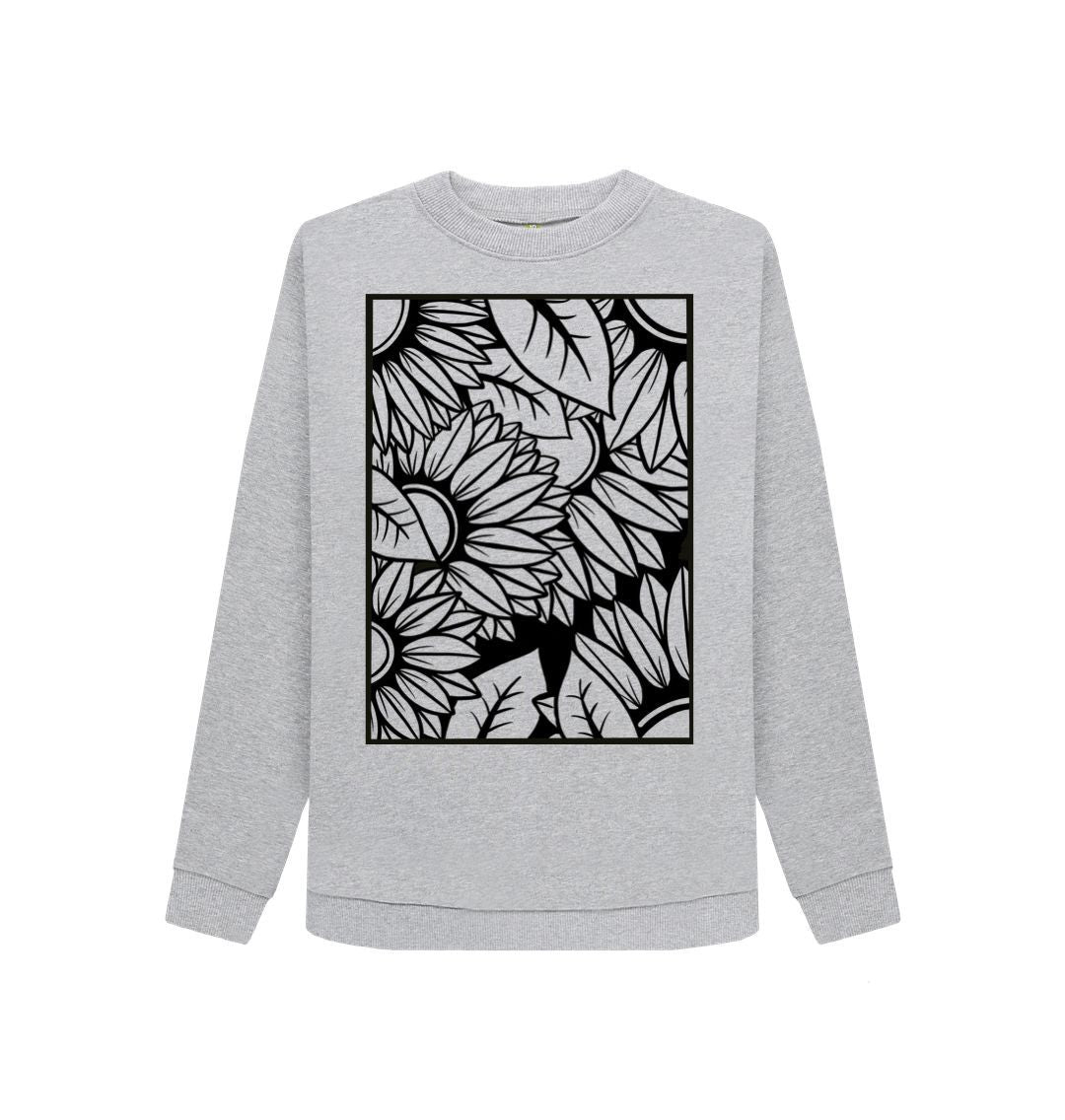 Light Heather Ladies black lined sunflower sweatshirt.