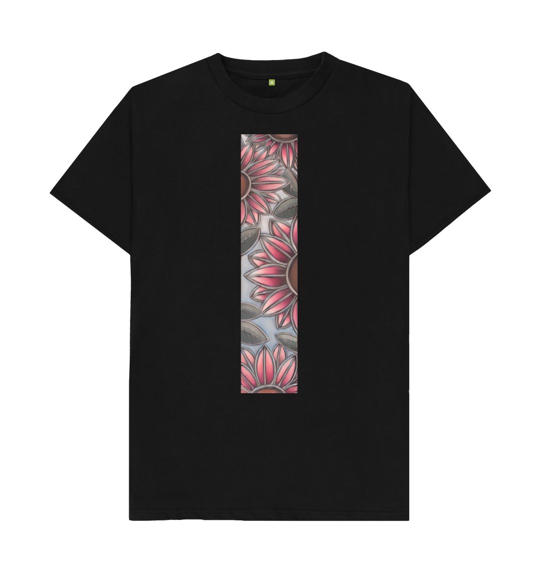 Black Unisex Stain glass sunflowers T-shirt.