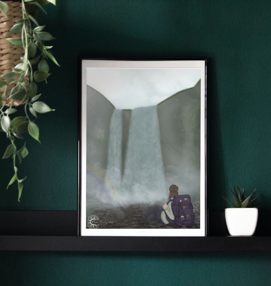Reflection at skógafoss portrait poster print.