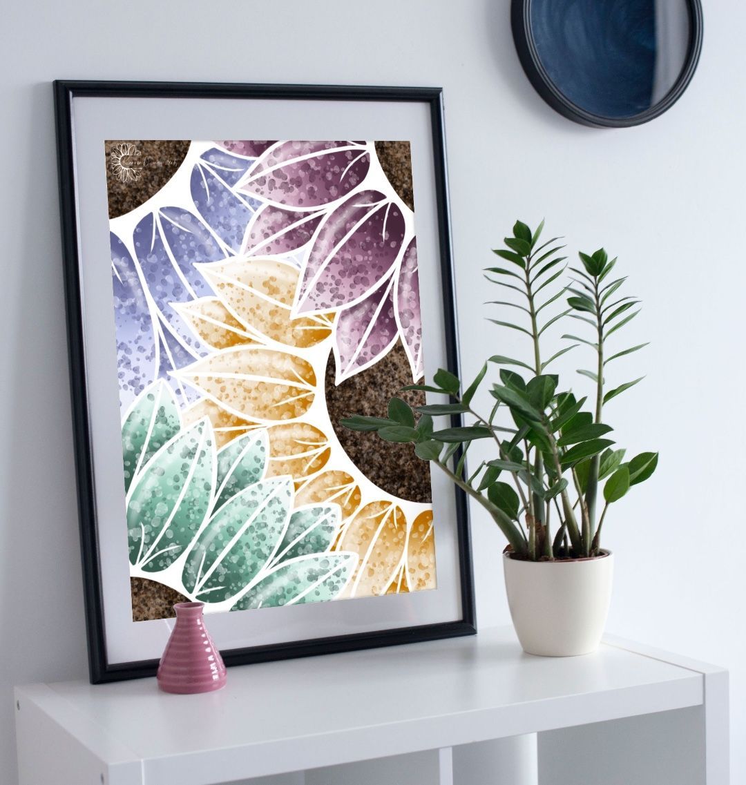 Paint splattered sunflower post print.