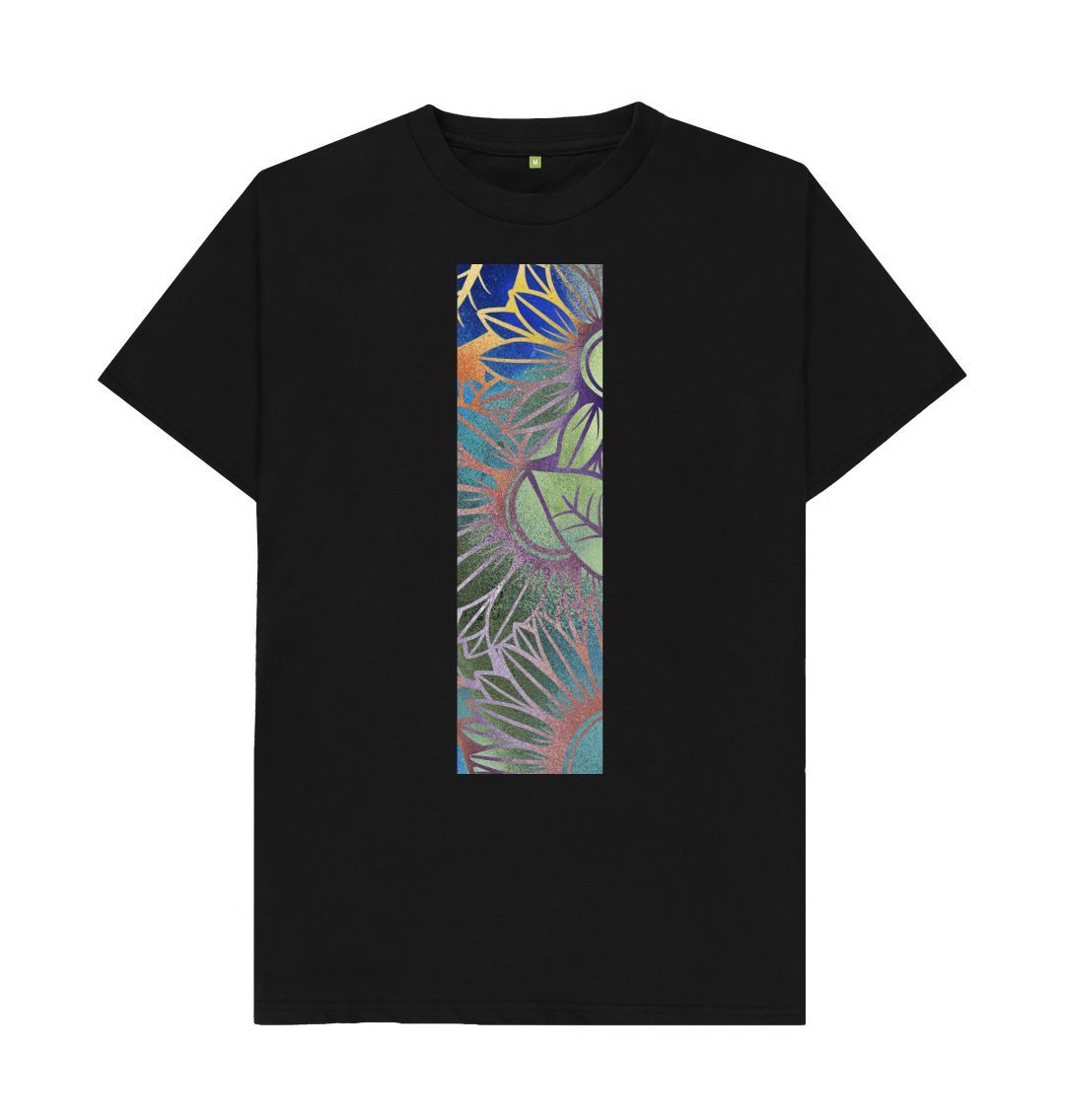 Black Unisex colour spectrum sunflowers T-Shirt.