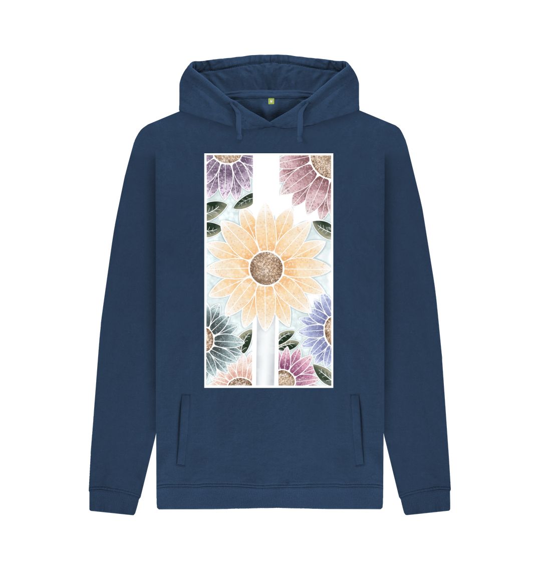 Navy Unisex sunflower banner motif hoodie