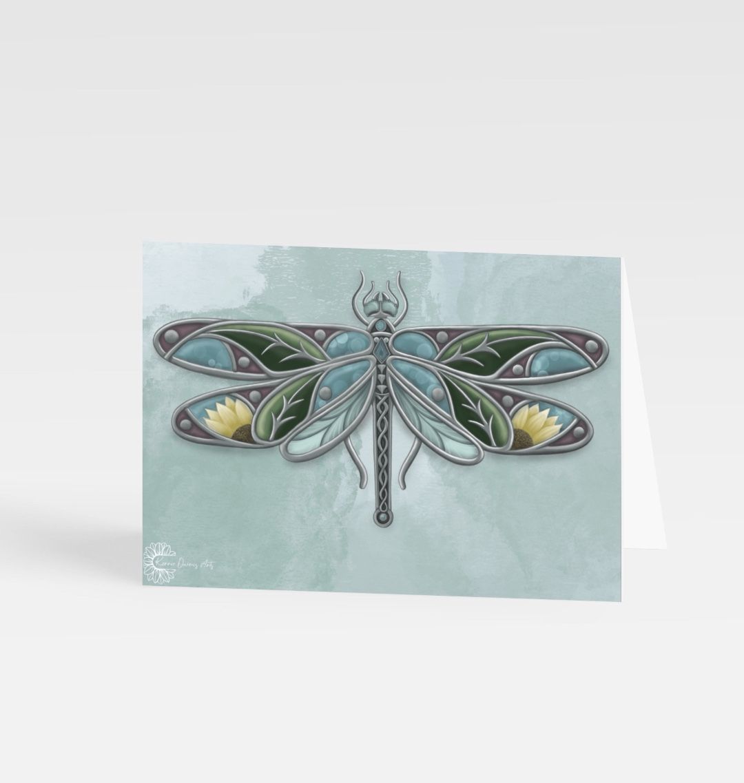 Stained glass dragonfly 2.0 greetings card.