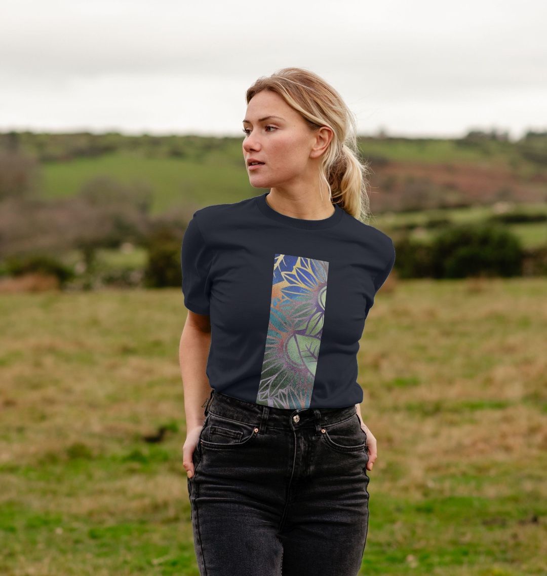 Unisex colour spectrum sunflowers T-Shirt.