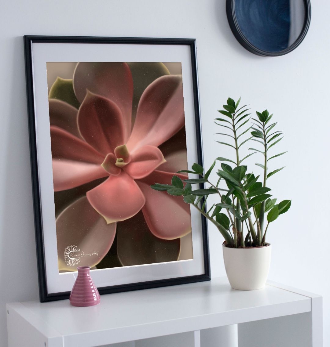 Red ombré succulent poster print.