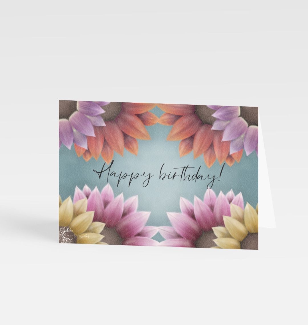 Floral happy birthday greetings card.