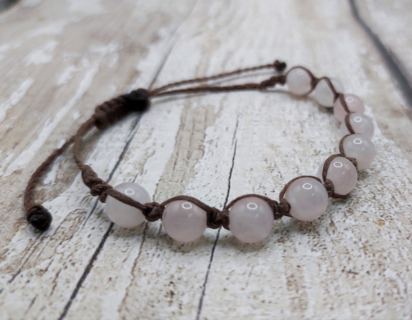 Rose quartz macramé 8mm bead adjustable sizing.