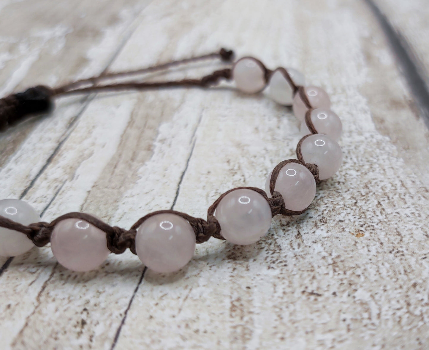 Rose quartz macramé 8mm bead adjustable sizing.