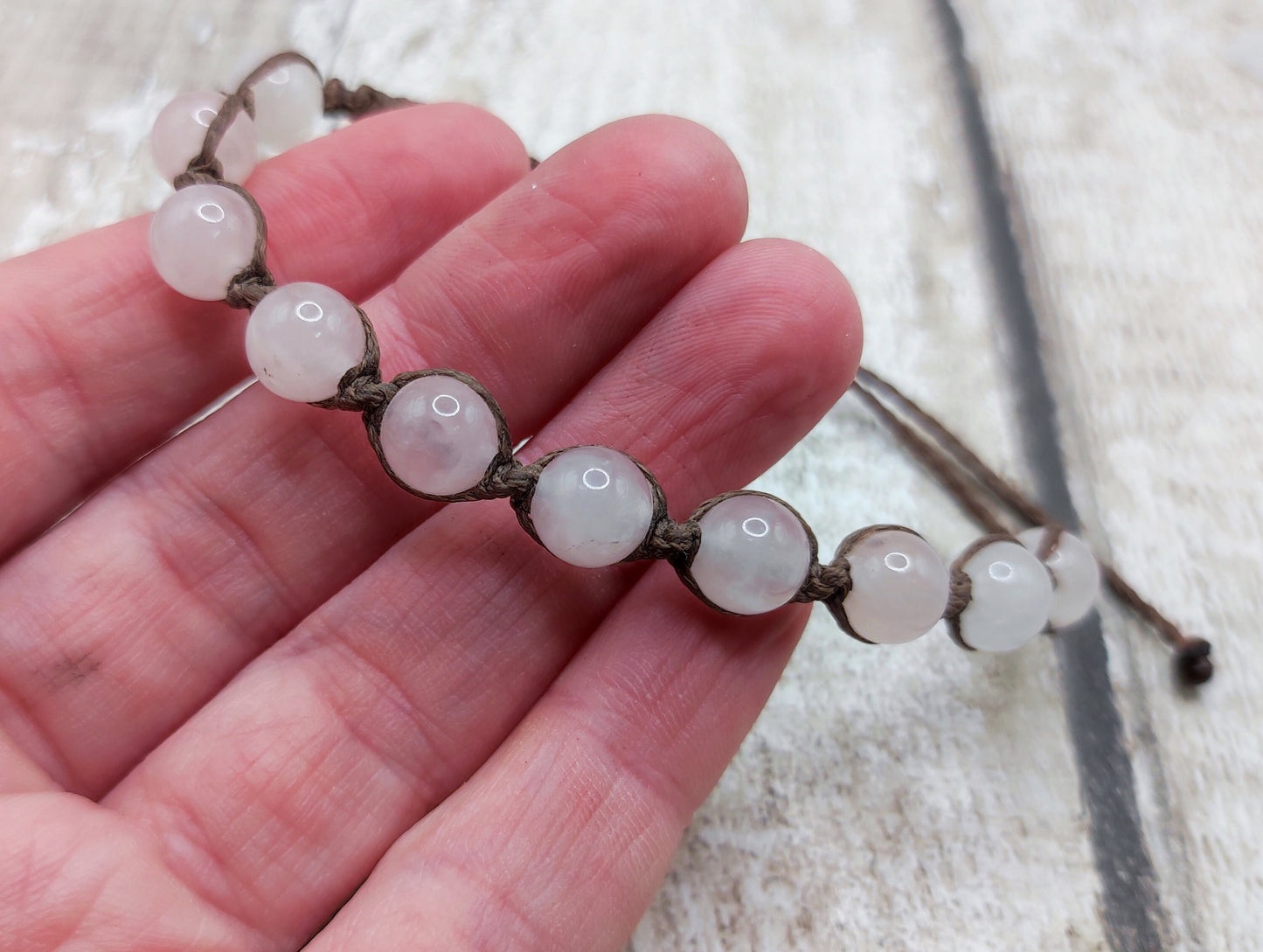 Rose quartz macramé 8mm bead adjustable sizing.