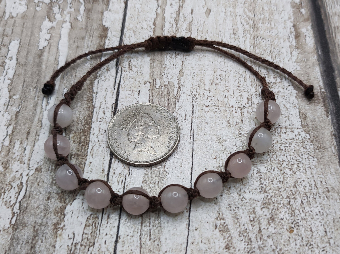 Rose quartz macramé 8mm bead adjustable sizing.