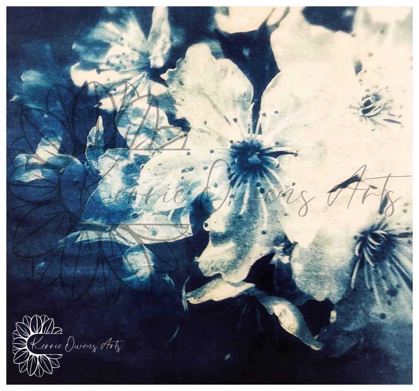 Cherry Blossom Cyanotype Art: Instant Digital Download