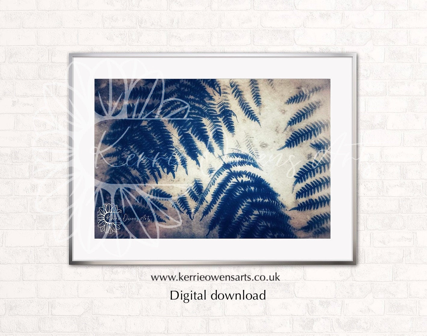 Botanical Cyanotype Print of Fern Leaf – Instant Download Artwork