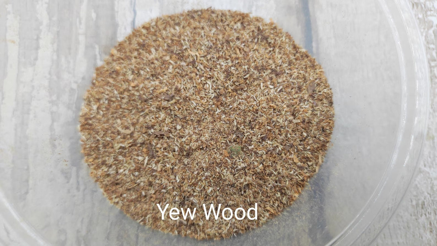 Yew wood shavings for recycling or ritual.