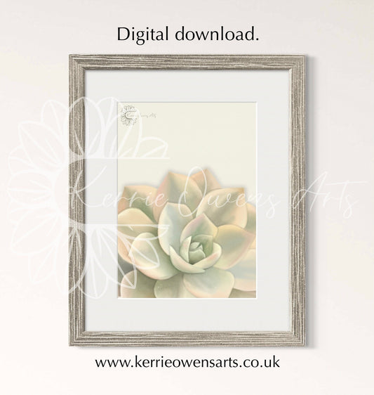 Light green succulent plant wall art, digital download.