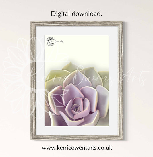 Green and purple succulent wall art illustration, digital download.