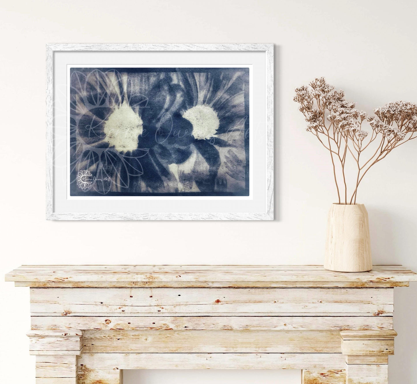 Double shasta daisy cyanotype negative, digital download, print at home.