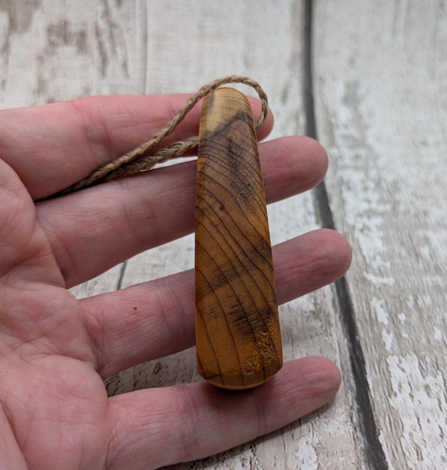 Yew wood roimata drop pendant - Handcrafted jewellery.