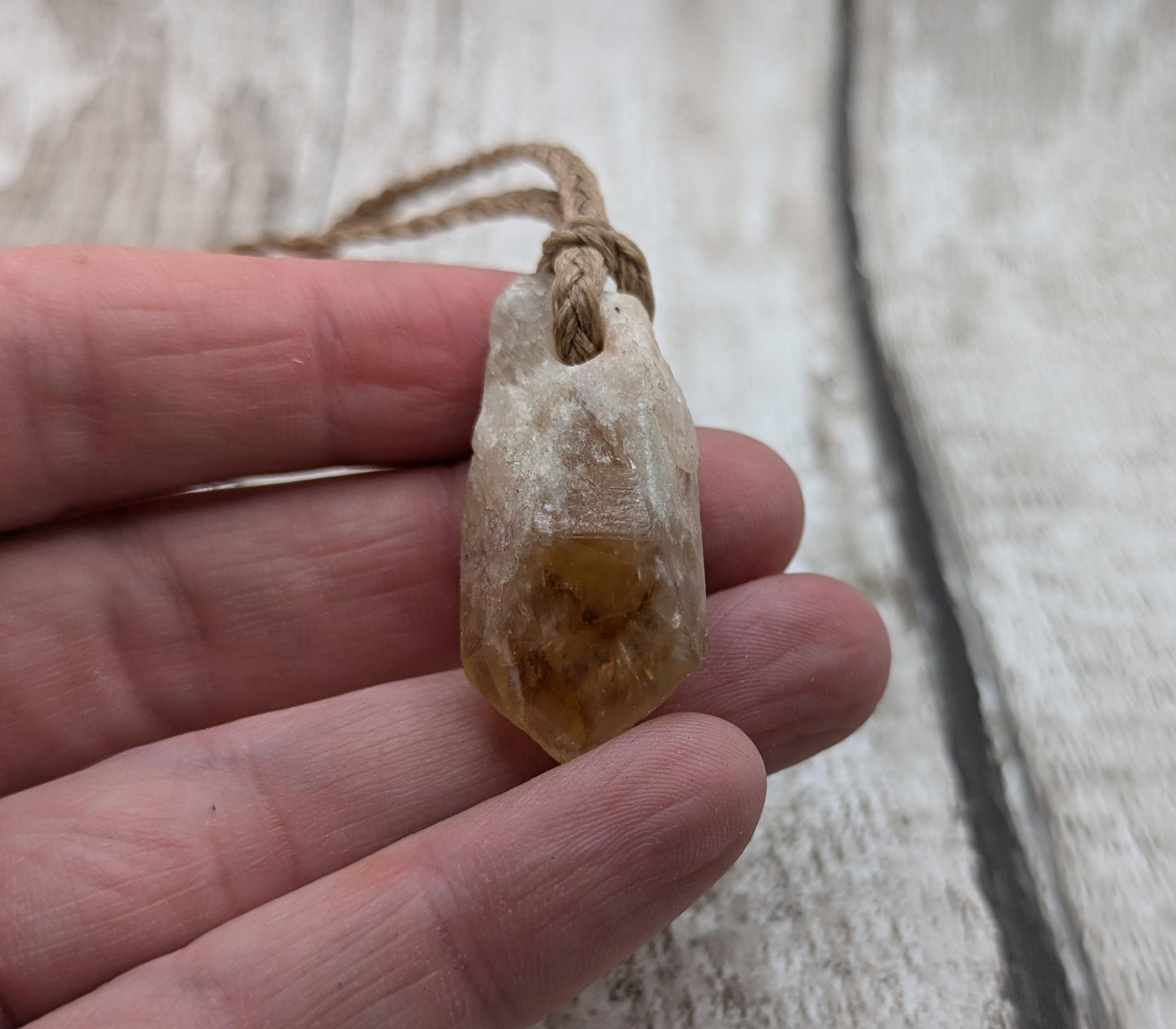 heat treated citrine crystal point pendant.