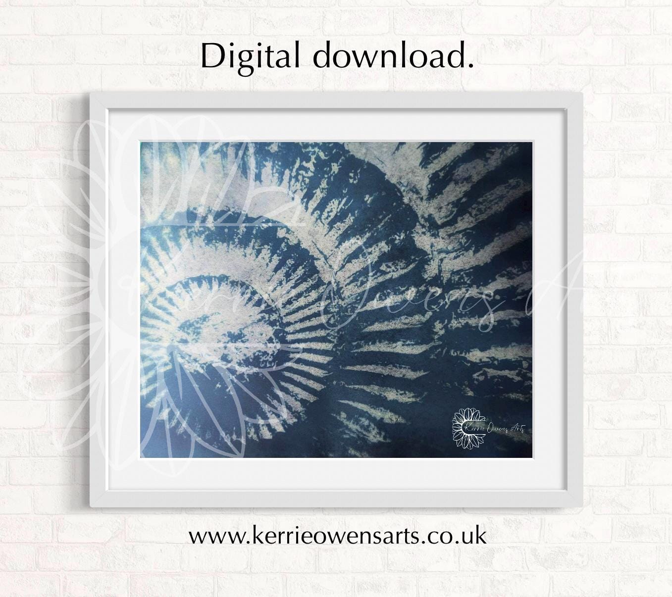 Whitby ammonite negative cyanotype print art - instant digital download.