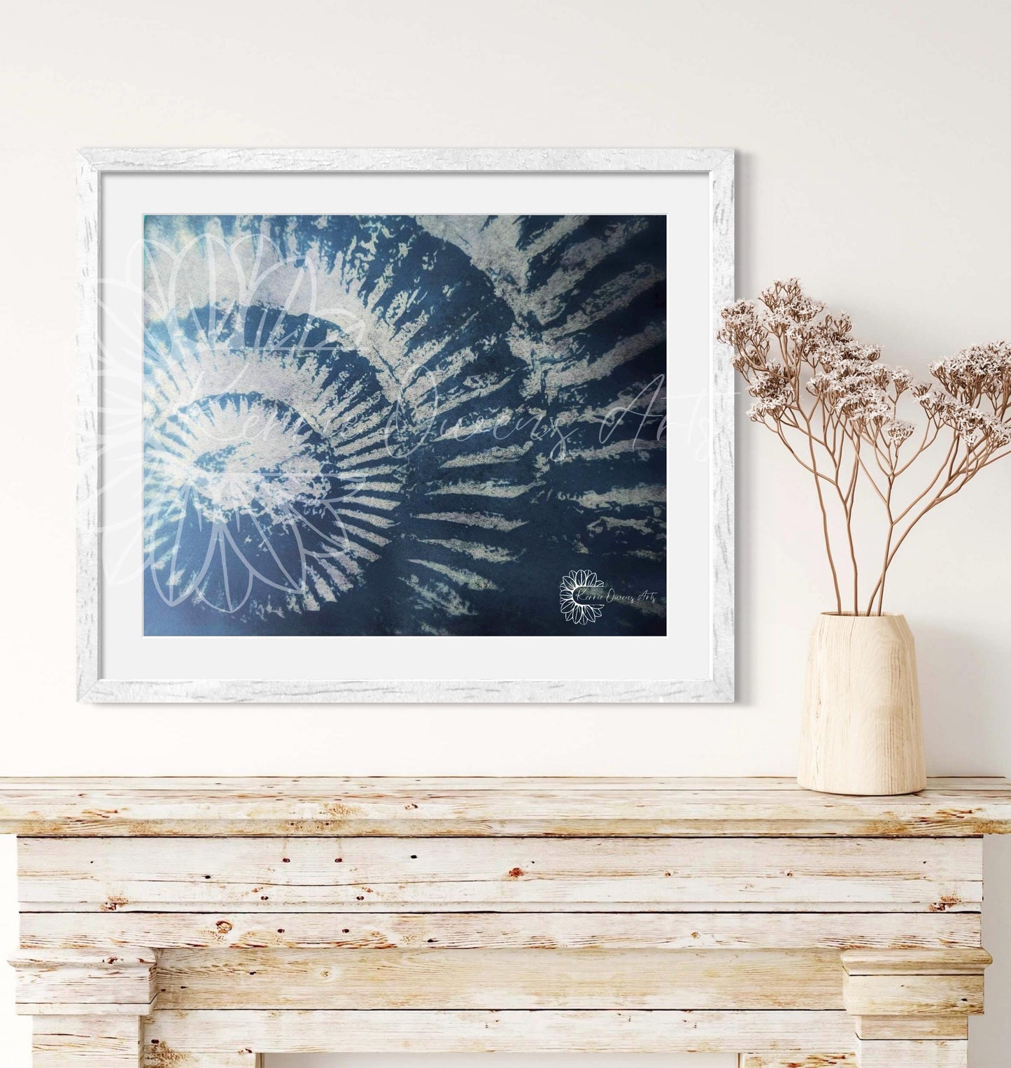 Whitby ammonite negative cyanotype print art - instant digital download.