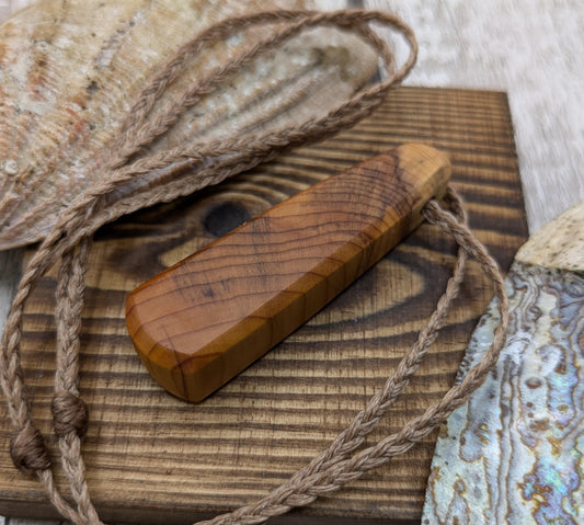 Yew wood roimata drop pendant - Handcrafted jewellery.