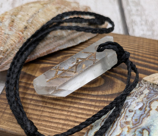 Quartz crystal point, rune stone self empowerment pendant.