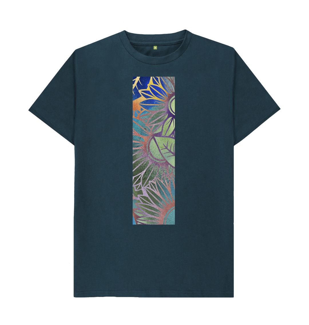 Denim Blue Unisex colour spectrum sunflowers T-Shirt.