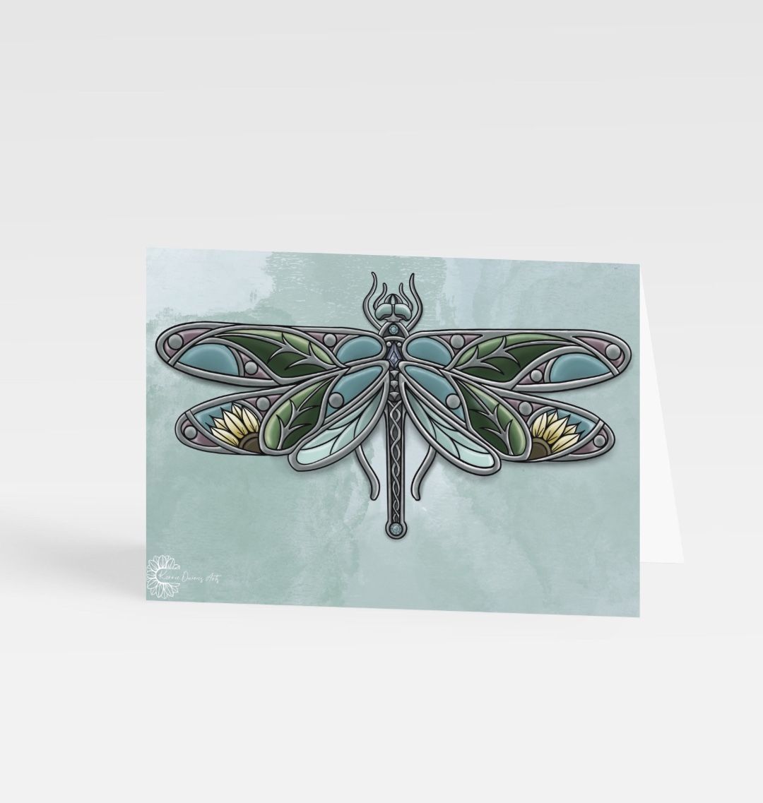 Enamelled dragonfly greetings card.